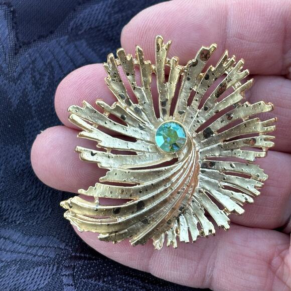 Vintage MCM Weeping Gold Starburst Blue Rhinestone Brooch Pin - Picture 3 of 5
